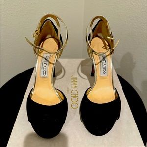 Jimmy Choo Suede sandals black/champagne size 37.5